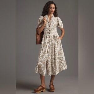 NWT Anthropologie Pilcro Short-Sleeve Denim Midi Shirt Dress Size 10